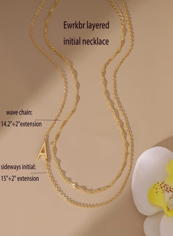 Ewrkbrㅤ Ewrkbr Layered Initial Necklaces for Women, Dainty Gold Letter Necklace Stack 14k Gold Plated Layering Sideways Initial Necklace Simple Gold Choker Necklace Fashion Womens Jewelry - Image 3